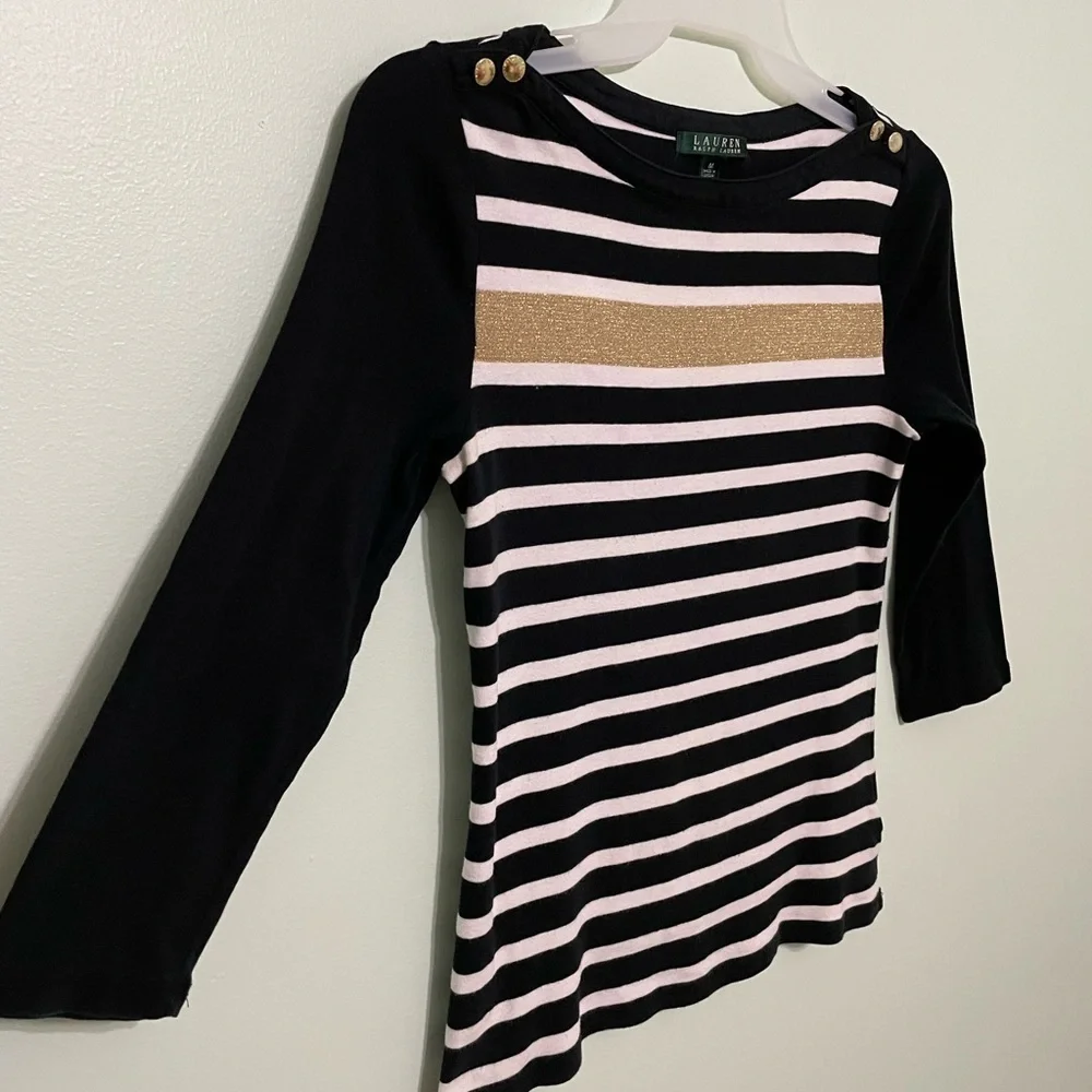 Lauren Ralph Lauren boat neck shirt size M gold stripe across front great shape - Picture 2 of 6